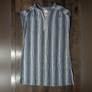 My Danielle Women's Shades Of Blue Texture Stripe Shift Dress Fray Accents NWT M